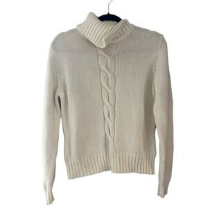 Pendleton Originals Women’s Cableknit Turtleneck Sweater Sz LG Cream 100% Cotton